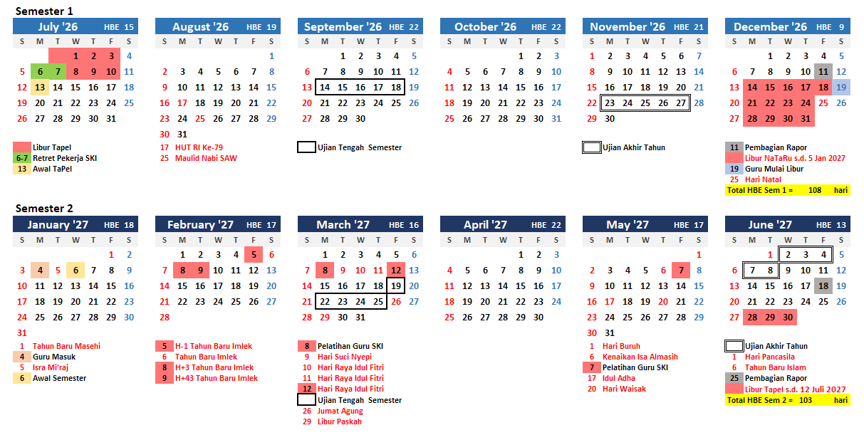 Kalender Akademik tahun ajaran 2026 2027