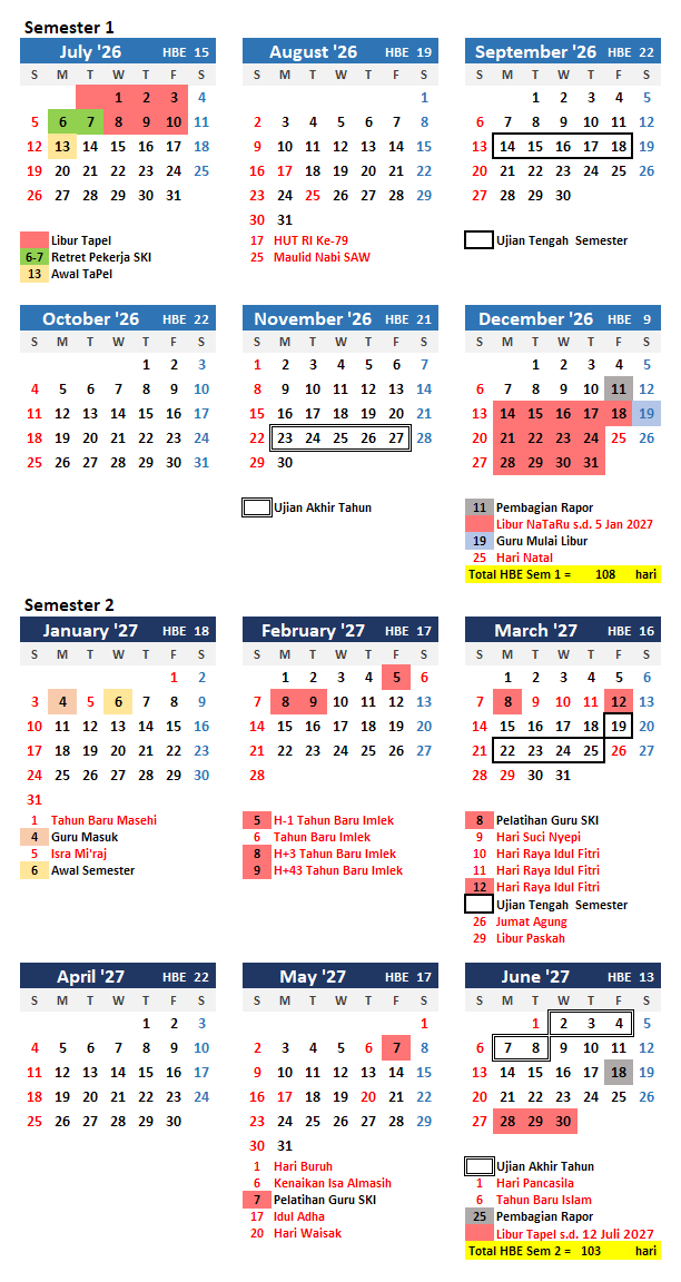 Kalender Akademik tahun ajaran 2026 2027